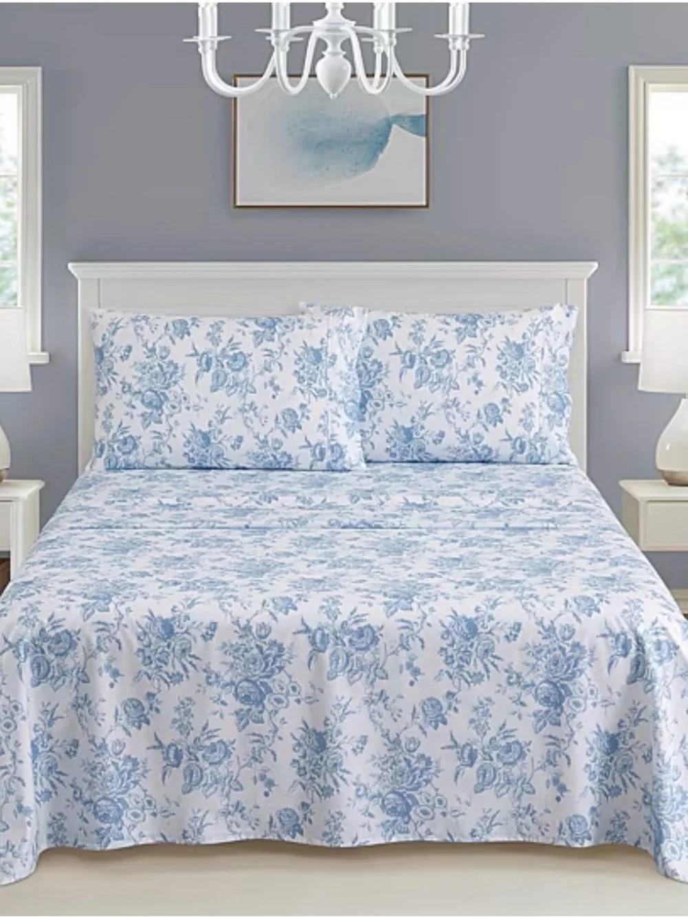 Charming Elegant TWIN XL Blue Toile Sheet Set ~. Shabby Chic Cottage Vibe
